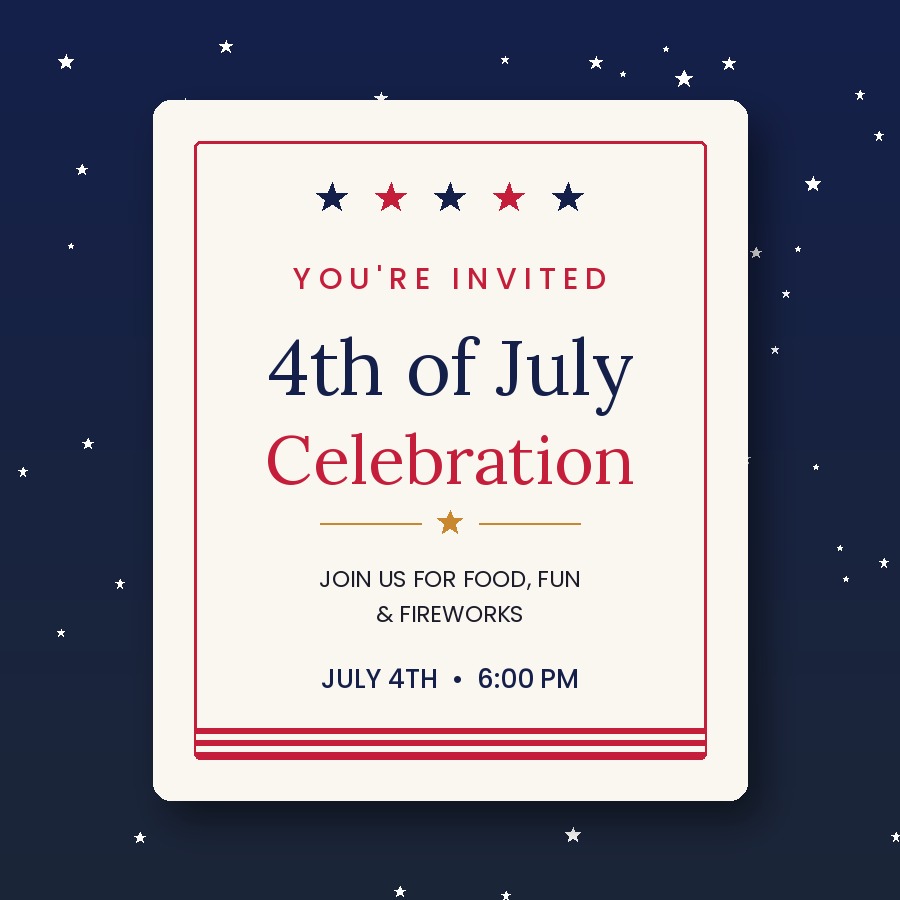 Editable 4th of July party invitation Canva template, patriotic American flag printable